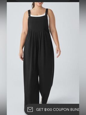 HALARA Black Wide-Leg Jumpsuit with Adjustable Straps